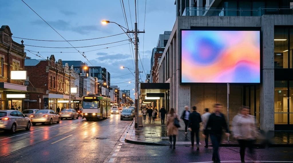 Large format digital screen in a busy city street